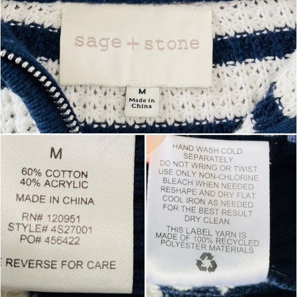 Sage + Stone Half-Zip Cropped Blue & White Stripes Sweater Size Medium - Picture 8 of 8